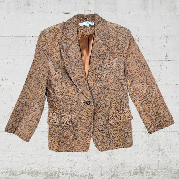 1990s Vintage The Limited Animal Print Maximal Suede Leather Jacket Size Small - Picture 7 of 8